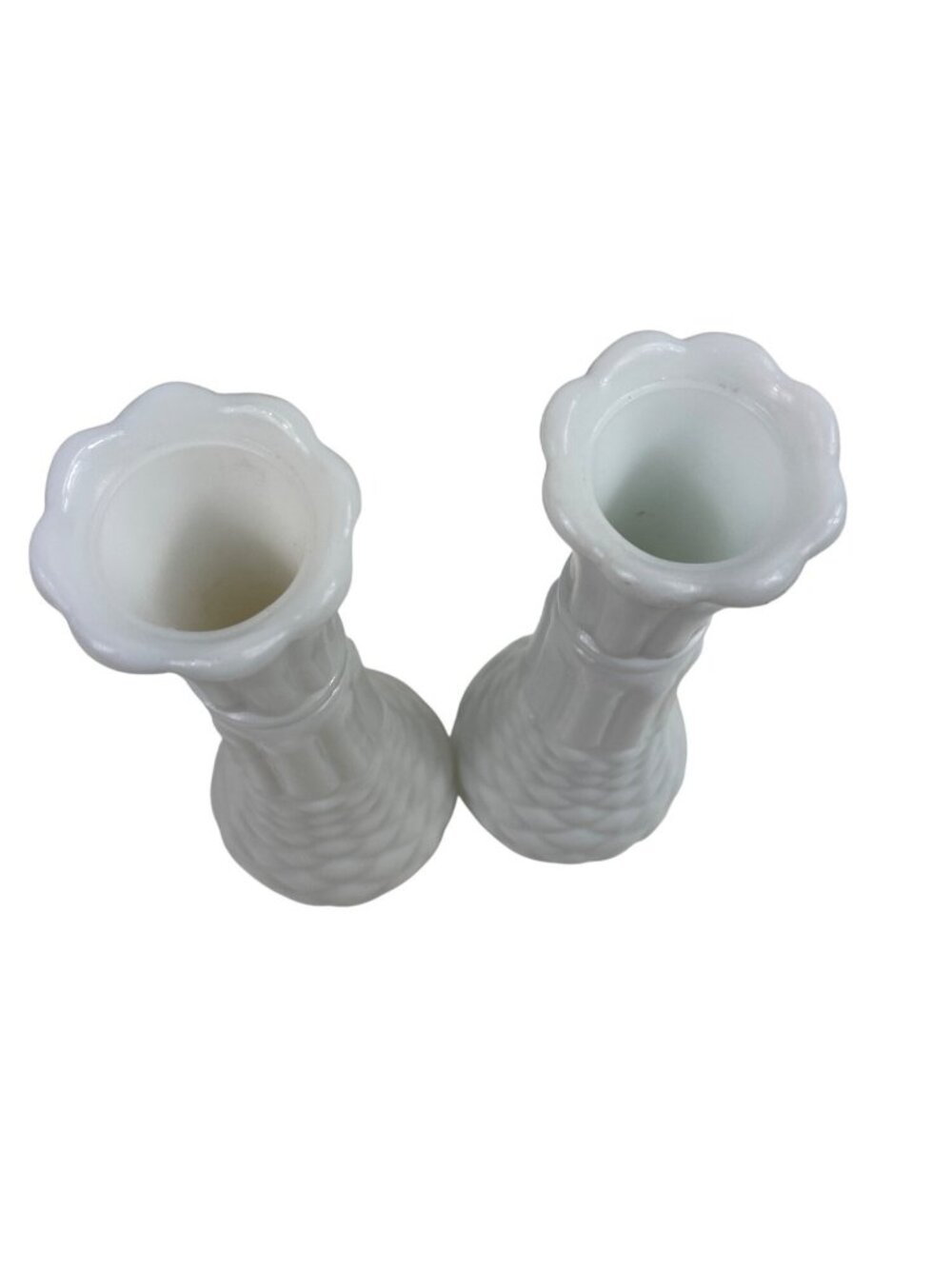 Vintage Anchor Hocking White Milk Glass Pineapple Bud Vase 9” Tall Set of 2 - Picture 6 of 10